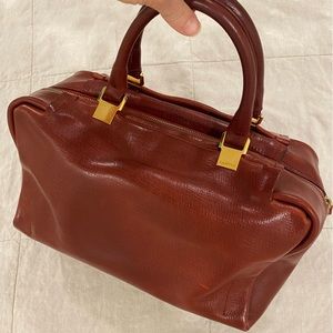 Lanvin Leather Burgundy Red Top Handle Medium Tote Handbag
